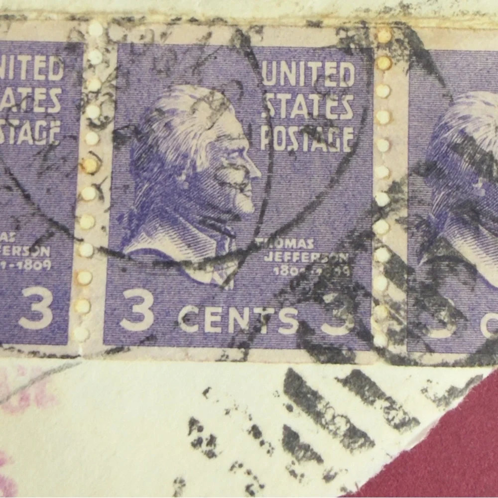 1930's Thomas Jefferson (4 Attached) Purple 3 Cents US‎ Postage Stamp Used #C012 - Picture 4 of 6